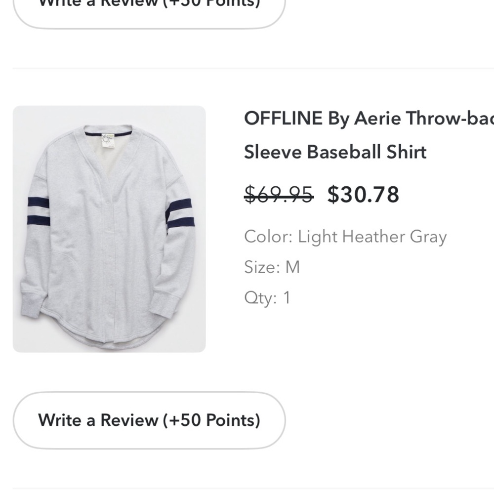 OFFLINE by Aerie Gray Baseball Shirt